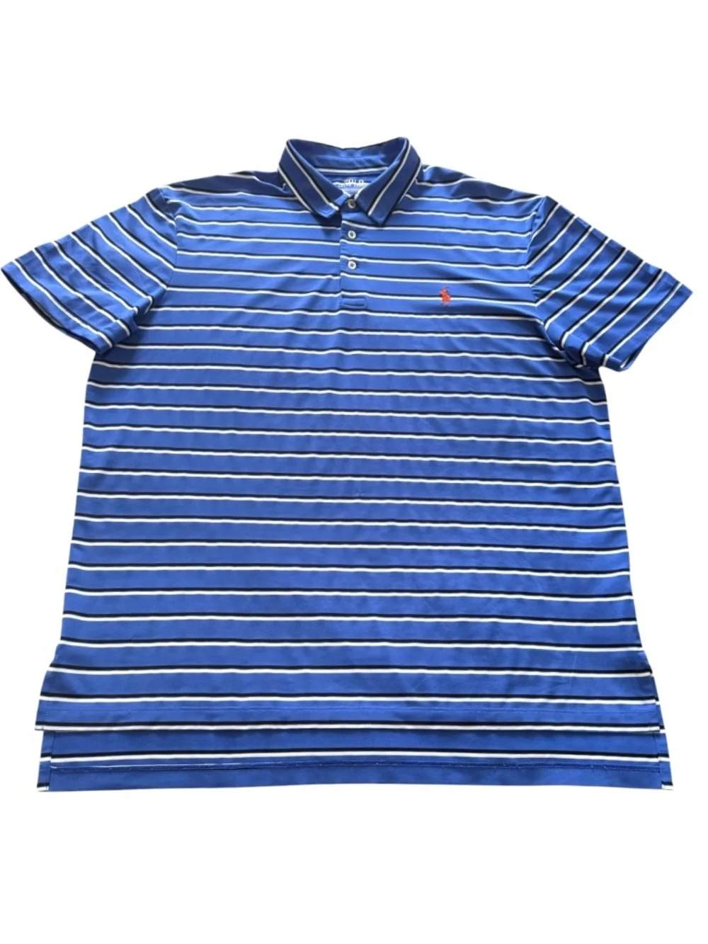 Polo Ralph Lauren Performance Blue w/Black White Stripe Polo Shirt XL Mens